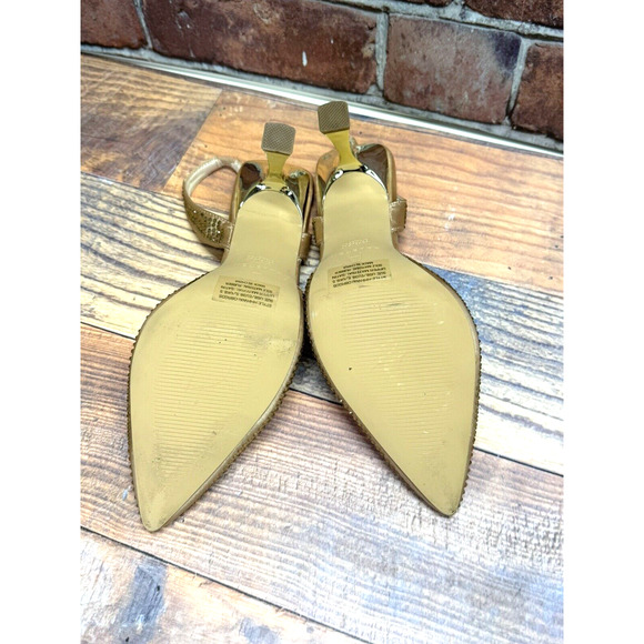 Halston Women's Hawaii Embellished Slingback Pointed Toe Heels Gold Rhinestone 8 - Picture 11 of 12
